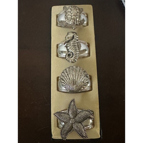 Other - Hans Turnwald Silver Plated Turtle Seahorse Starfish Seashell Napkin Rings
